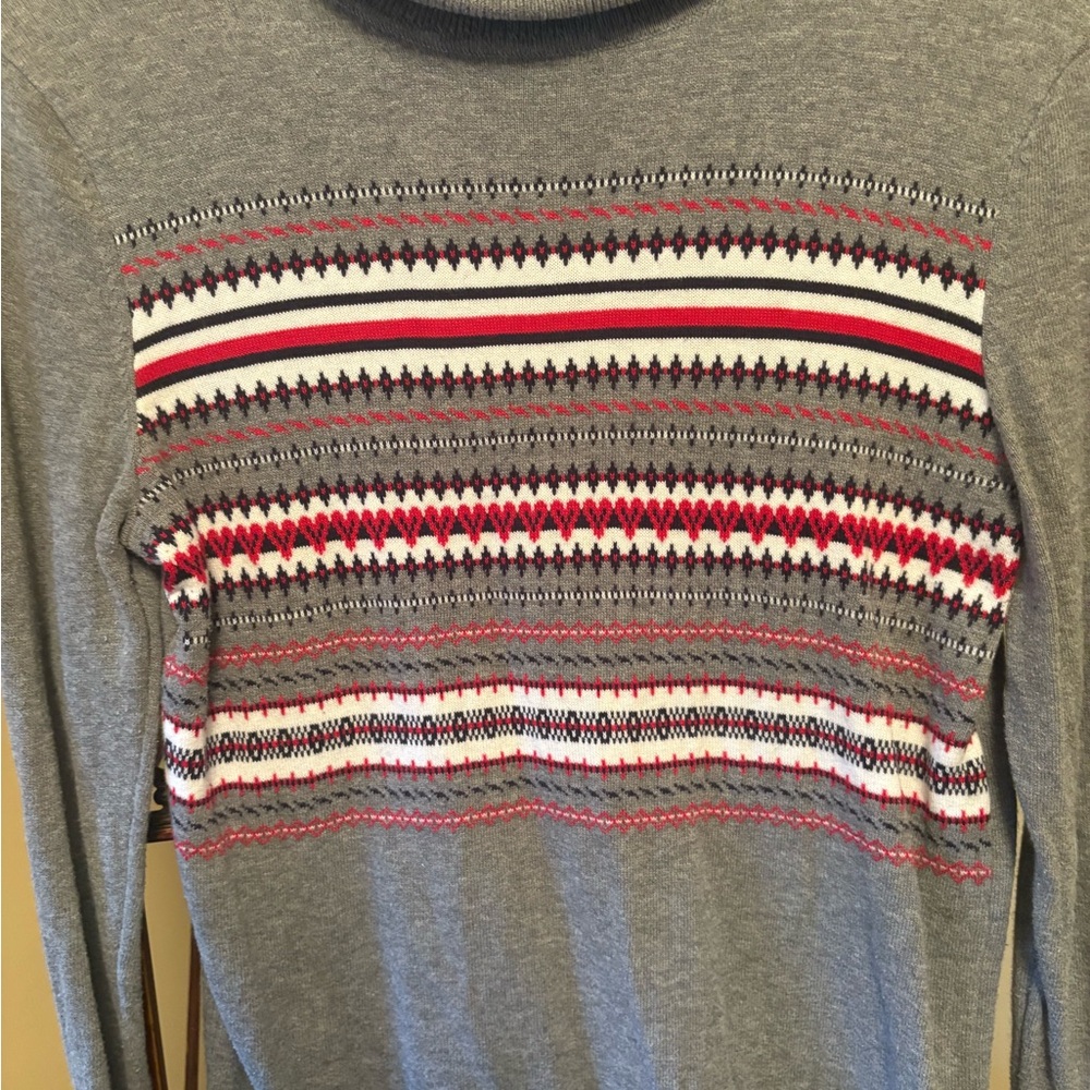 Tommy Hilfiger Gray and Red Striped Turtleneck Sweater - Picture 3 of 10